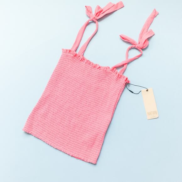 NEW Nation LTD April Smocked Tank Pink Tie Straps Stretch Fit Size Small Clean - Picture 2 of 8